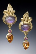 E700_Rainbow moonstone&Spessartite garnet,pink sapphire