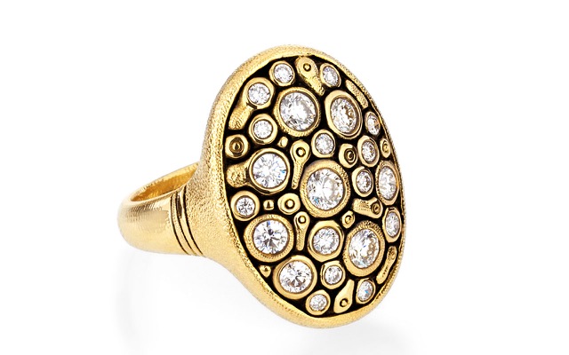 R141D
“Constellation” diamond ring in 18K yellow gold with 22 diamonds totaling 0.76 ct. 
Available for immediate delivery in finger size 6
$5,745
