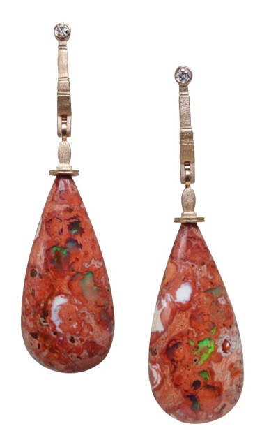 E132RMD
“Sticks & Stones”, 18K rose gold, 57.87 ctw Mexican Boulder Opal, .11 ctw dias (F-G/VVS), $4,165
