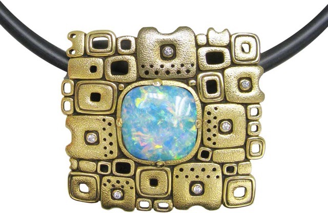 #M-23M (Sold)
3.38 ct shell fossil opal doublet, 18KY, .06 ctw diamonds