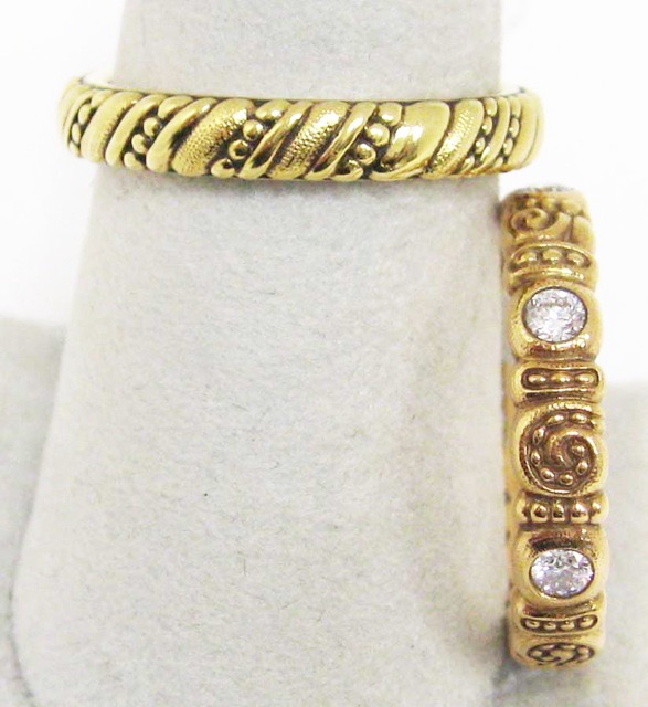 #R67 
“Rope” ring, 18KY, sz. 7.25, $1,860.00 

#R51R
“Nautilus” ring, 18KR, diamonds = .36 ctw (F-G/VVS), 4mm, sz. 7.25, $3,330.00 